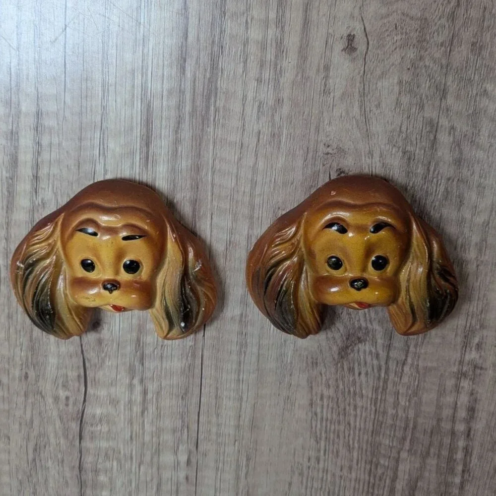 Vintage Chaulkware  Cocker Spaniel dog‎ plaques wall hanging  4.25x3.5
